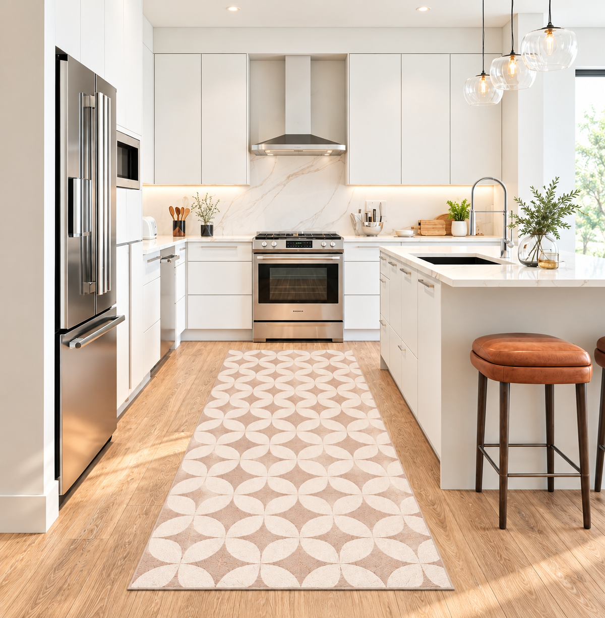 Tapis Cuisine Carreaux de Ciment Style Ancien – Vinyle Chic & Antidérapant beige haut de gamme