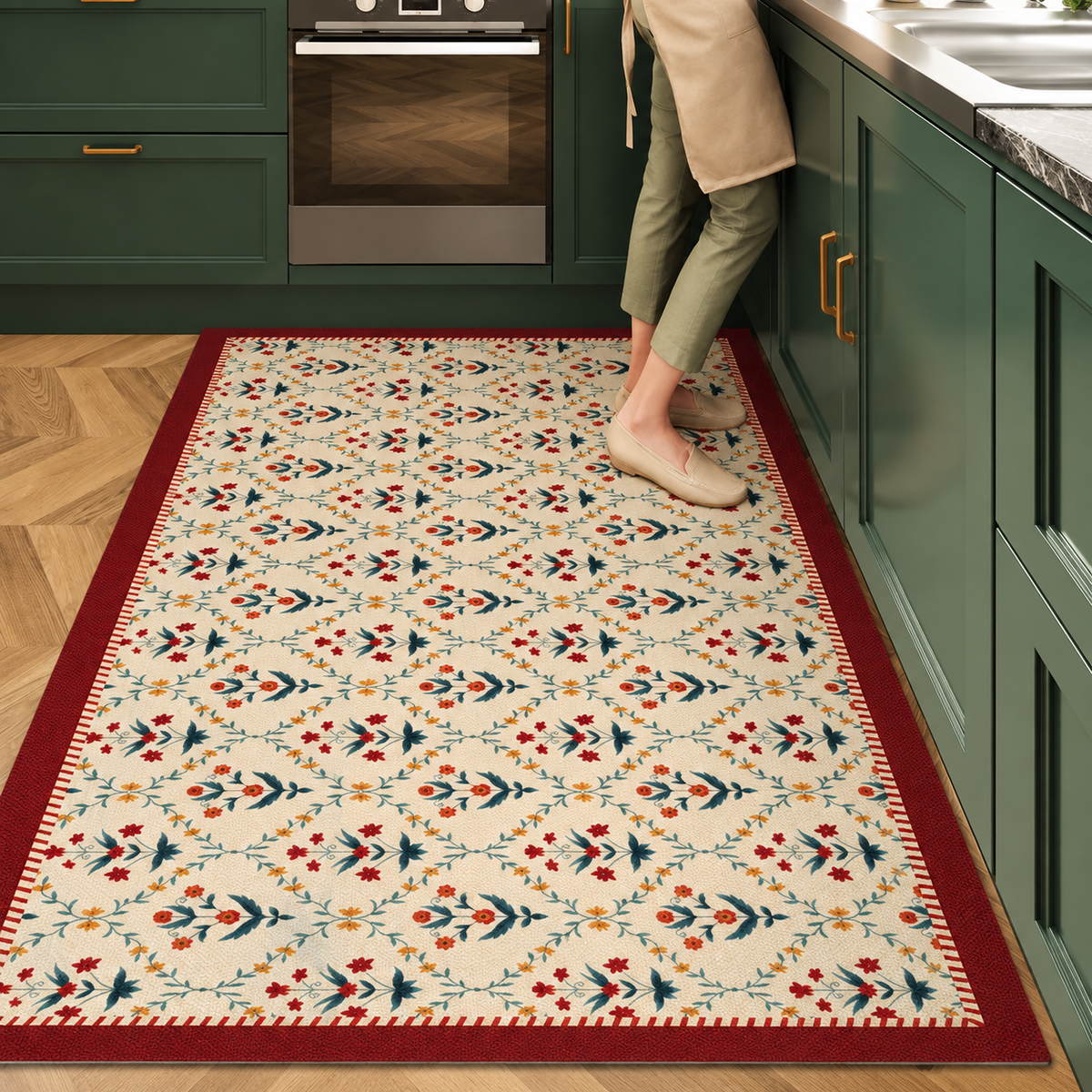 Tapis Cuisine Grande Dimension – Grand Format Rétro Américain Chic & Résistant rouge