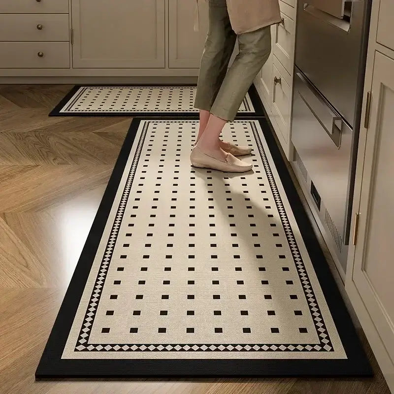 Tapis Vinyle Cuisine Moderne – Motif Géométrique Effet Cuir confort