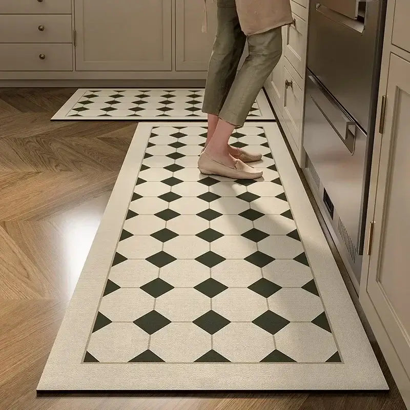 Tapis Vinyle Cuisine Moderne – Motif Géométrique Effet Cuir design