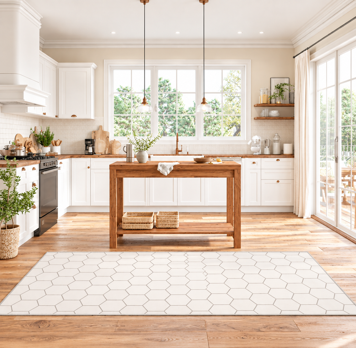Tapis Vinyle Cuisine Moderne – Motif Plaid Chic & Imperméable blanc