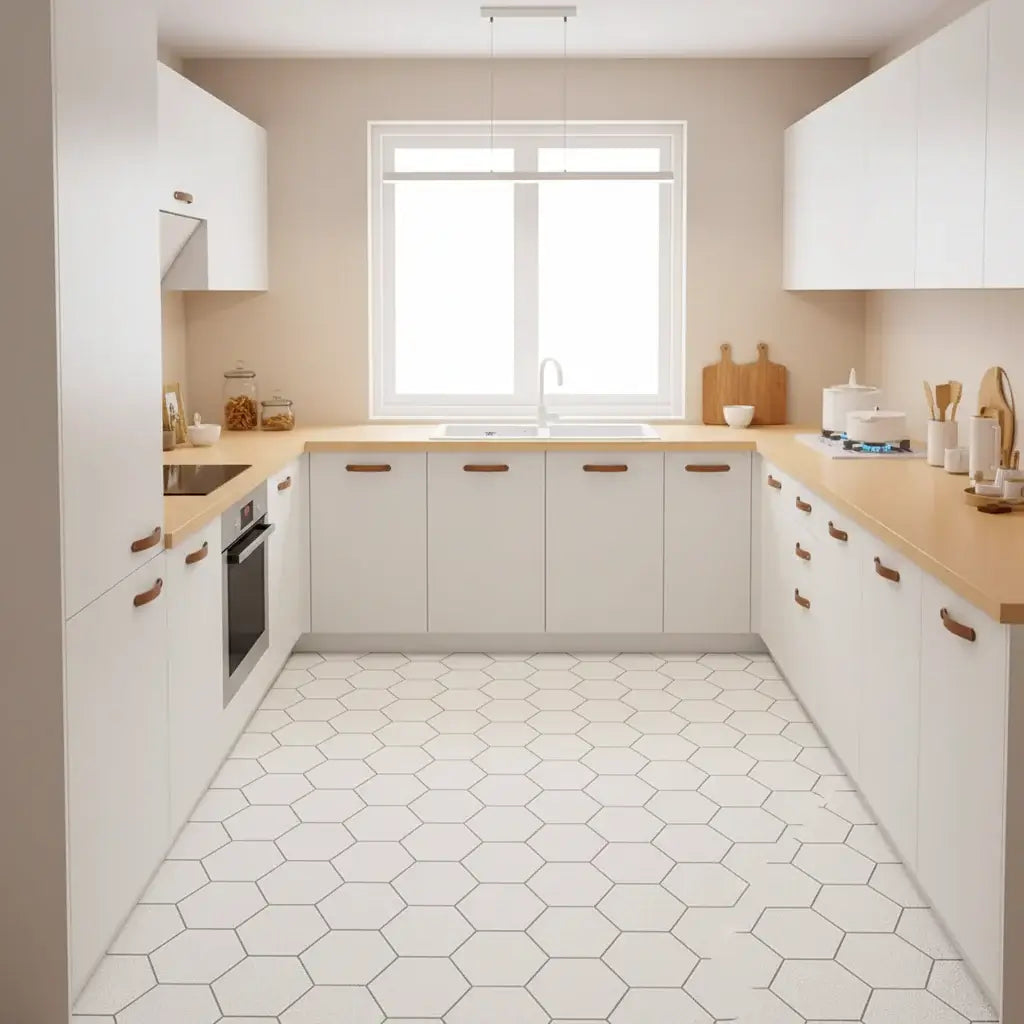 Tapis Vinyle Cuisine Moderne | Motif Plaid & Imperméable