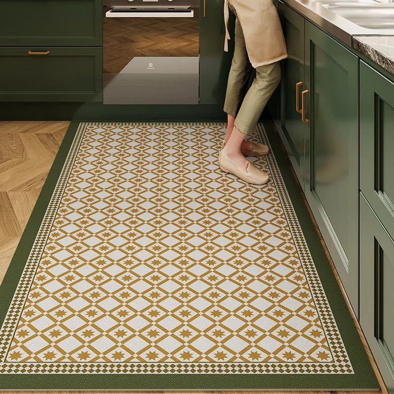 Tapis de Cuisine XL Grand Format – Style Rétro Américain Chic & Résistant beige